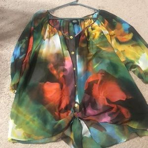 Colorful tie front blouse
